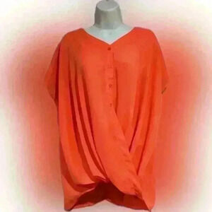 Elevated Neon Crossover Draped Top XL Oversized Button Blouse Statement Piece